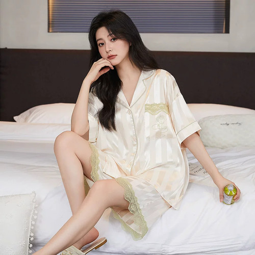 维多利亚夏季女款宽松大码休闲睡衣26新款高级感短袖真丝薄款服饰