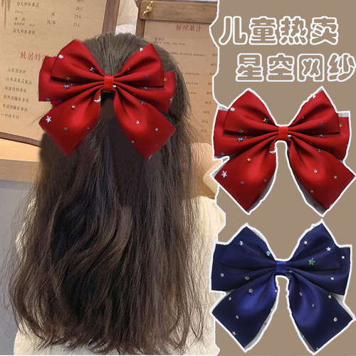 弹簧夹缎带日韩大蝴蝶结发夹网纱