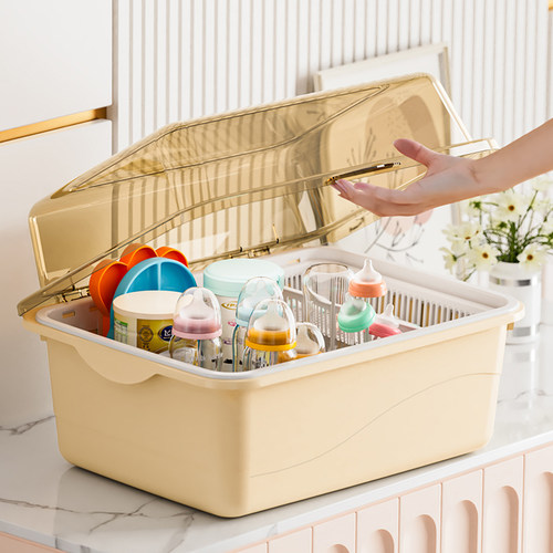 大容量家用奶瓶箱沥水架防尘婴儿童晾干架辅食工具宝宝桌面收纳盒