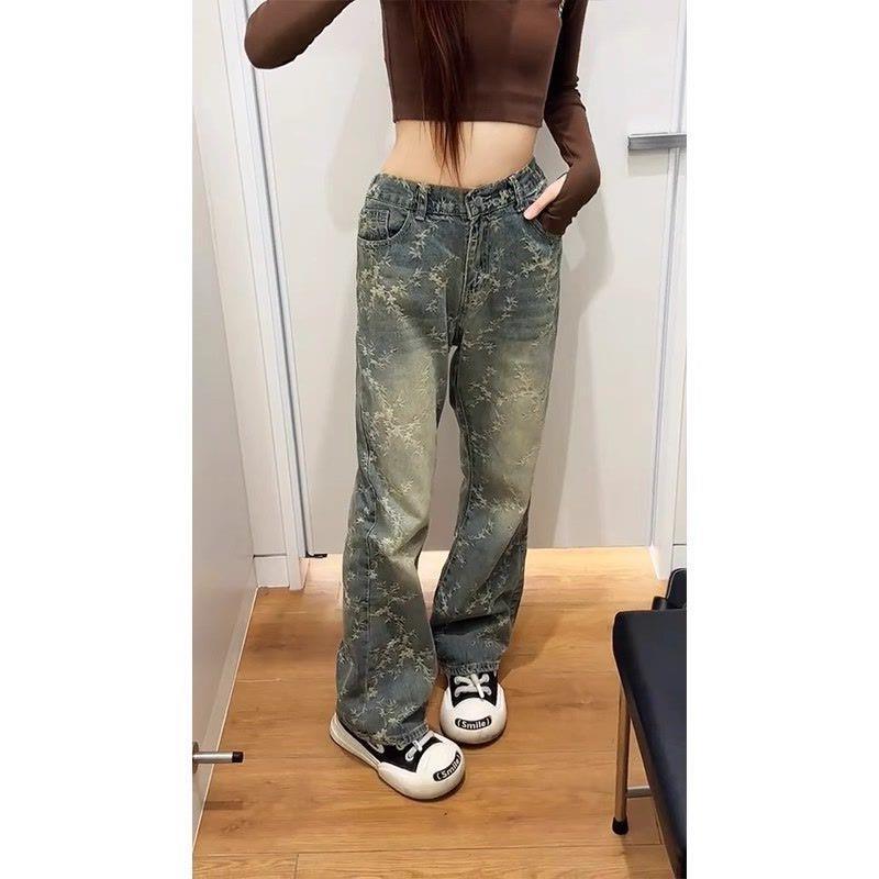 童装提花牛仔裤设计感中大童cleanfit裤子美式复古vibe直筒微喇裤