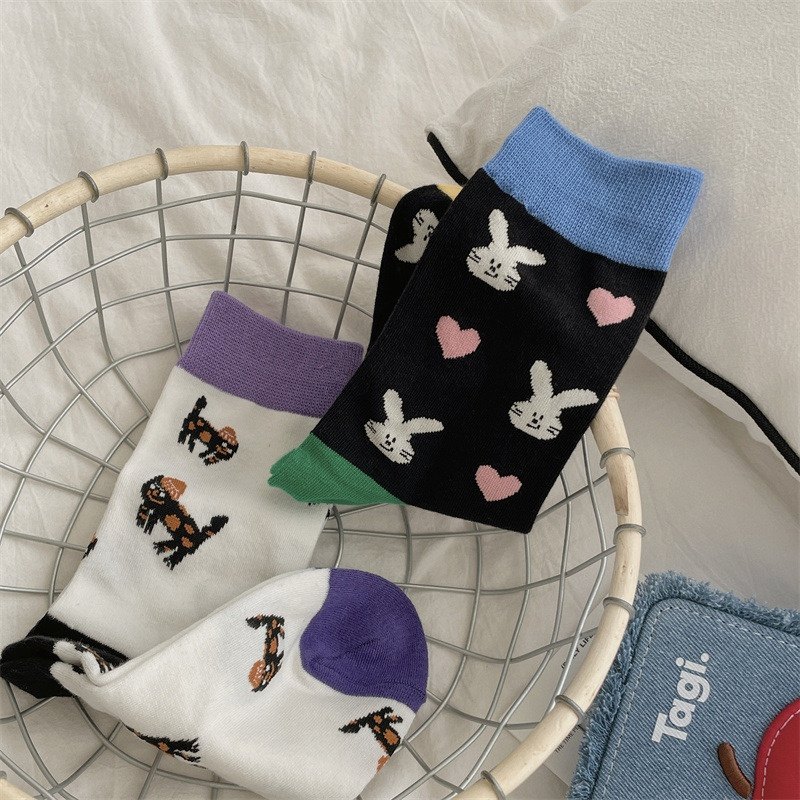 2024舒适纯棉抗菌防臭socks小猫咪女袜子兔子图案可爱中筒袜学生,女士内衣/男士内衣/家居服,中筒袜,淘宝优惠券,粉丝福利购,淘宝优惠卷