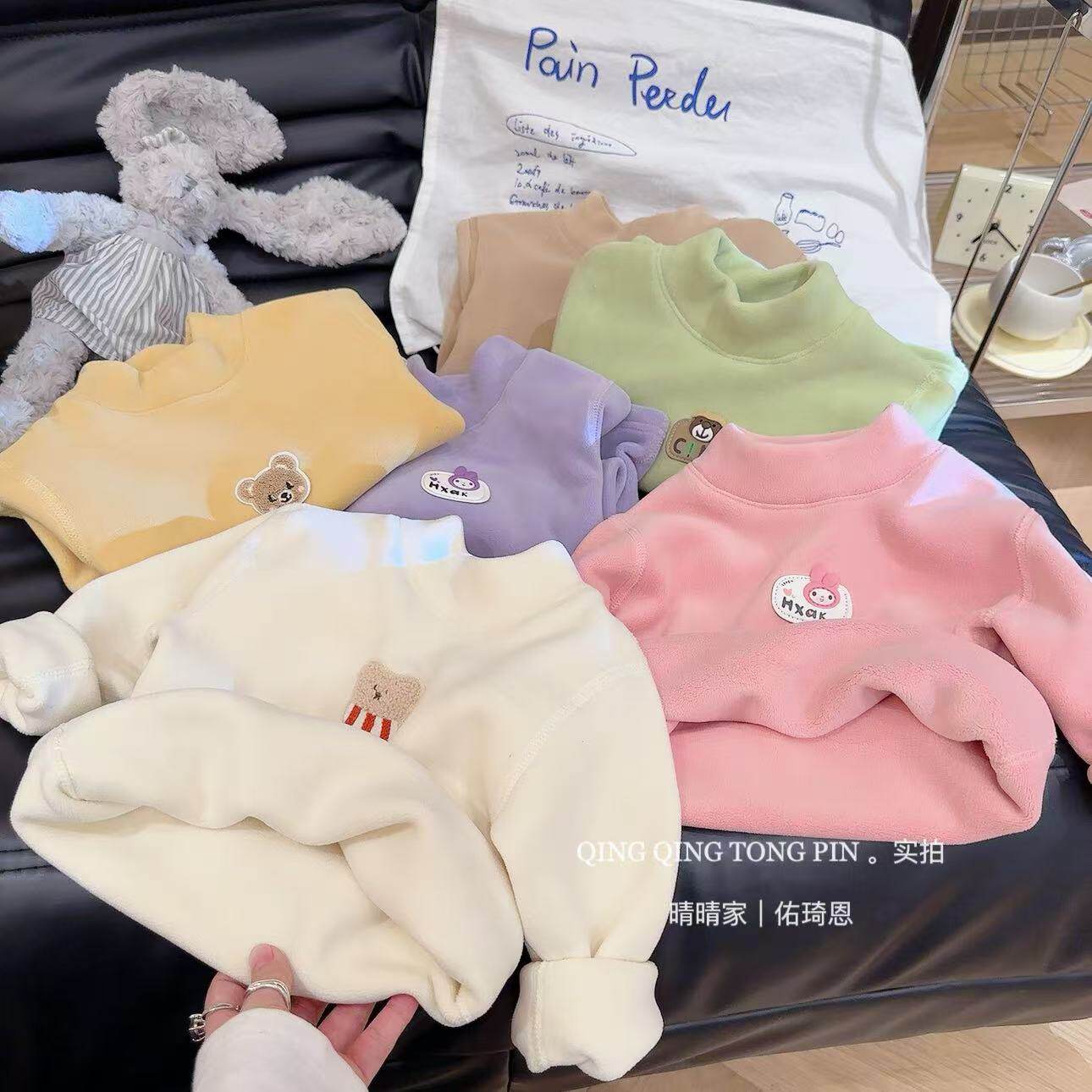 儿童卫衣加厚奥粒绒秋冬款长袖打底衫男女童半高领百搭卫衣加绒