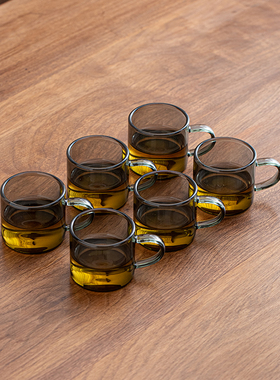 耐热玻璃小茶杯家用功夫茶具烟灰茶水杯架套装主人杯带把品茗杯子