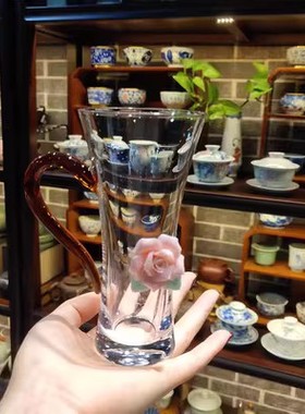 加厚茶杯玻璃杯泡绿茶专用男士高档带把手水杯家用绿茶杯水晶杯子