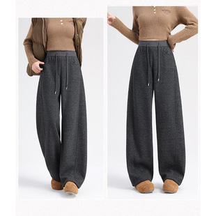 加绒加厚青花瓷弯刀裤冬季新款垂感软糯阔腿裤抽绳高腰直筒休闲裤