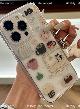 ins滴胶贴纸闹钟小黑猫适用小米15手机壳小米14 13 12spro全包11青春10s立体civi4pro软壳civi3/2/1s保护套女