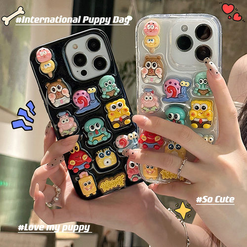 可爱立体海绵宝宝适用苹果15 16 17pro手机壳iPhone13小众少女12防摔14promax滴胶软壳11新款iPhoneAir保护套