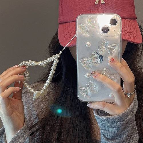 少女珍珠蝴蝶结手链苹果滴胶可爱