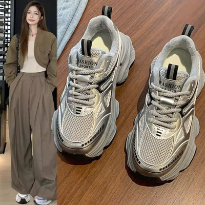 厚底老爹鞋女2026秋冬季新款百搭增高二棉鞋学生加绒休闲运动棉鞋