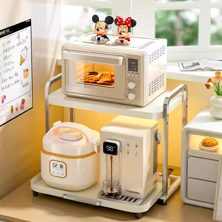 厨房置物架多功能台面抽拉式微波炉烤箱多层锅具家用电饭煲收纳架