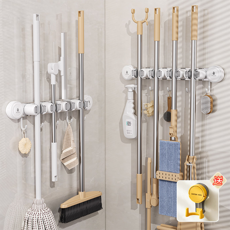 吸盘拖把壁挂夹免打孔强承重浴室扫把拖布挂钩卫生间墙上收纳神器