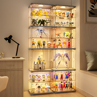 手办展示柜带灯盲盒收纳展示架透明亚克力痛柜玩具乐模型高收纳盒