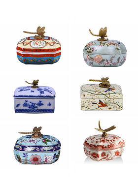 欧式美式法式装饰盖盒黄铜摆件西