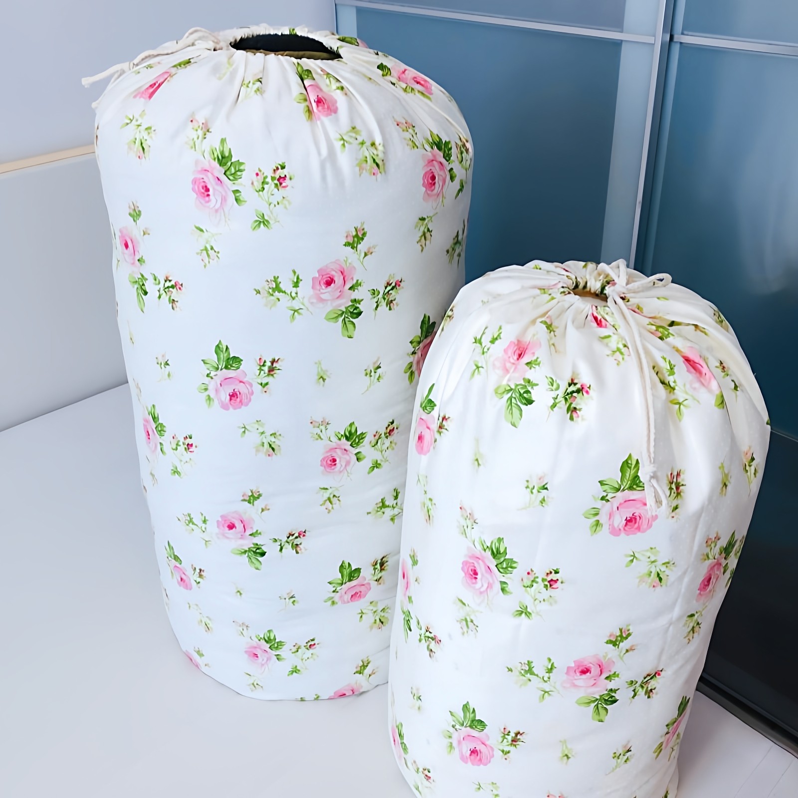 单层纯棉布玫瑰图案家用卧室衣柜换季被子衣物收纳抽绳防尘束口袋,收纳整理,被子防尘袋,淘宝优惠券,粉丝福利购,淘宝优惠卷