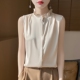 醋酸真丝半高领花边丝绸背心女打底宽松内搭无袖 夏季 木耳边上衣