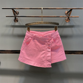 裙女春夏季 新款 时尚 洋气粉色高腰假两件牛仔裤 休闲不规则a字短裤