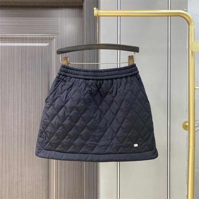 菱格夹棉加厚休闲a字短裙女