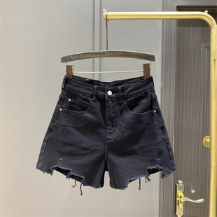 宽松显瘦破洞毛边阔腿热裤 欧货时尚 女2026夏新款 黑色休闲牛仔短裤