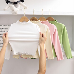 宝宝春秋纯色百搭洋气T恤儿童新款 打底 上衣女童外穿耳边长袖