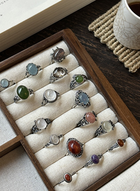 紫水晶海蓝宝幽灵南红镶银托戒指