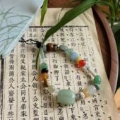 新中式 手机链 文玩古物配色天然玛瑙石组合串珠好玩