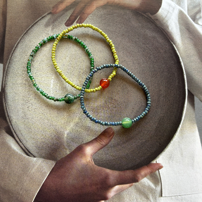 天然石搭配捷克珠素净串珠手链