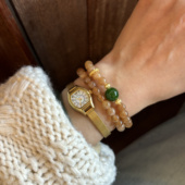 原创自制天然石搭配沙金新中式 天气好 话 国风弹力双圈手链