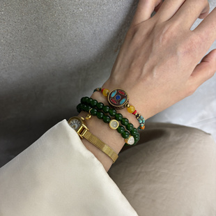 与共 原创手工串珠天然绿玉髓藏式尼泊尔珠编织手链手串