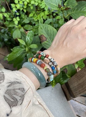 女蓝松石汉白玉斑点石手串手链