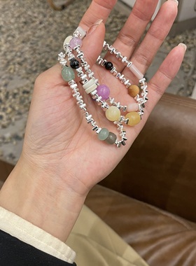 碎银子搭配天然石玛瑙日常手串