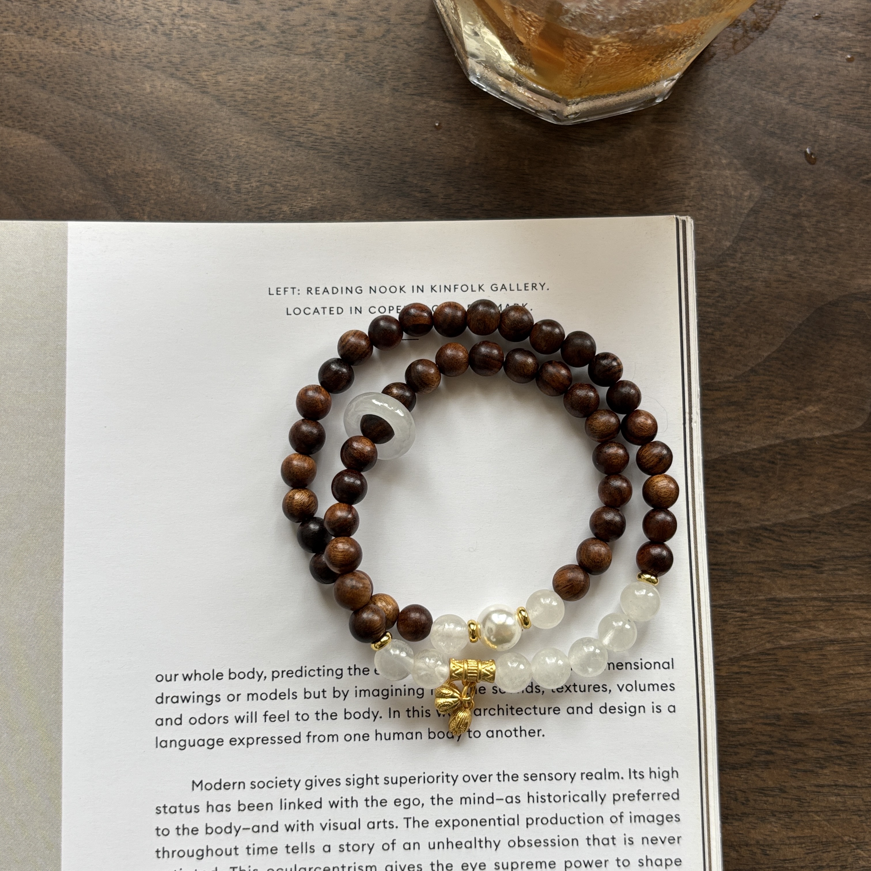 黑花梨木珠安哥拉水晶双圈手链