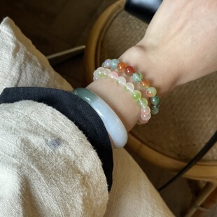 宇宙的有趣 原创自制冰种桃花孔雀玛瑙新中式可爱趣味天然石手链