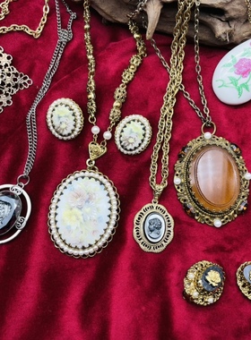 西德WestGermany卡梅奥琉璃胸针项链耳夹vintage西洋古着首饰