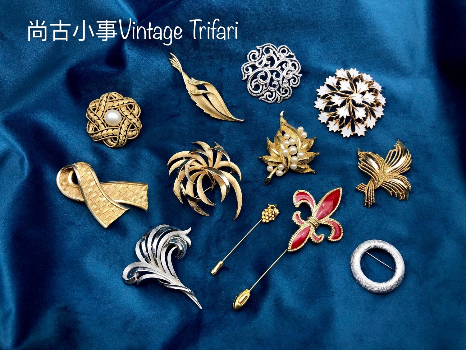 vintage古董首饰打标珍珠植物