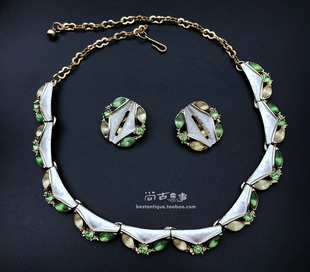 美国vintage古着首饰50-60年代Judylee古典短项链耳夹套装繁花