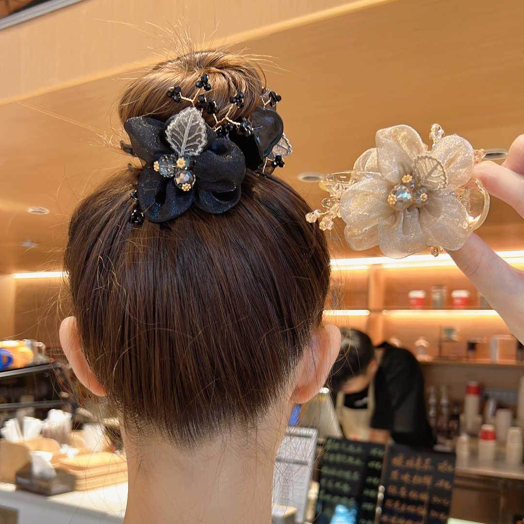 盛夏星海之花丸子头抓夹高级感重工缀珠盘发夹头饰女花苞头盘发器