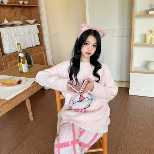 情雪妃女半边绒睡衣家居服套装