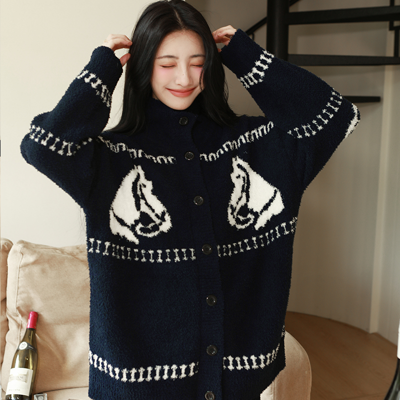 情雪妃马年新款藏青加厚女士睡衣