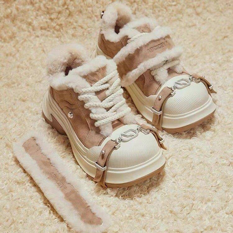 【刘些宁同款】ABCICEY冬加厚保暖羊毛雪地靴厚底增高毛毛帆布鞋