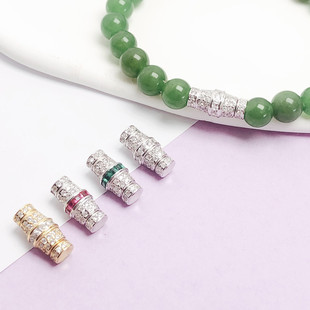 S925纯银镶嵌钻石珍珠项链扣镀18k金扣头螺丝小号连接扣圆珠搭扣