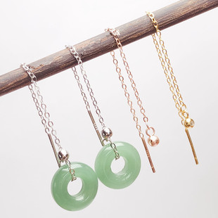 18k金耳钩配件翡翠甜甜圈925纯银耳环耳挂定位耳线diy可调节耳线