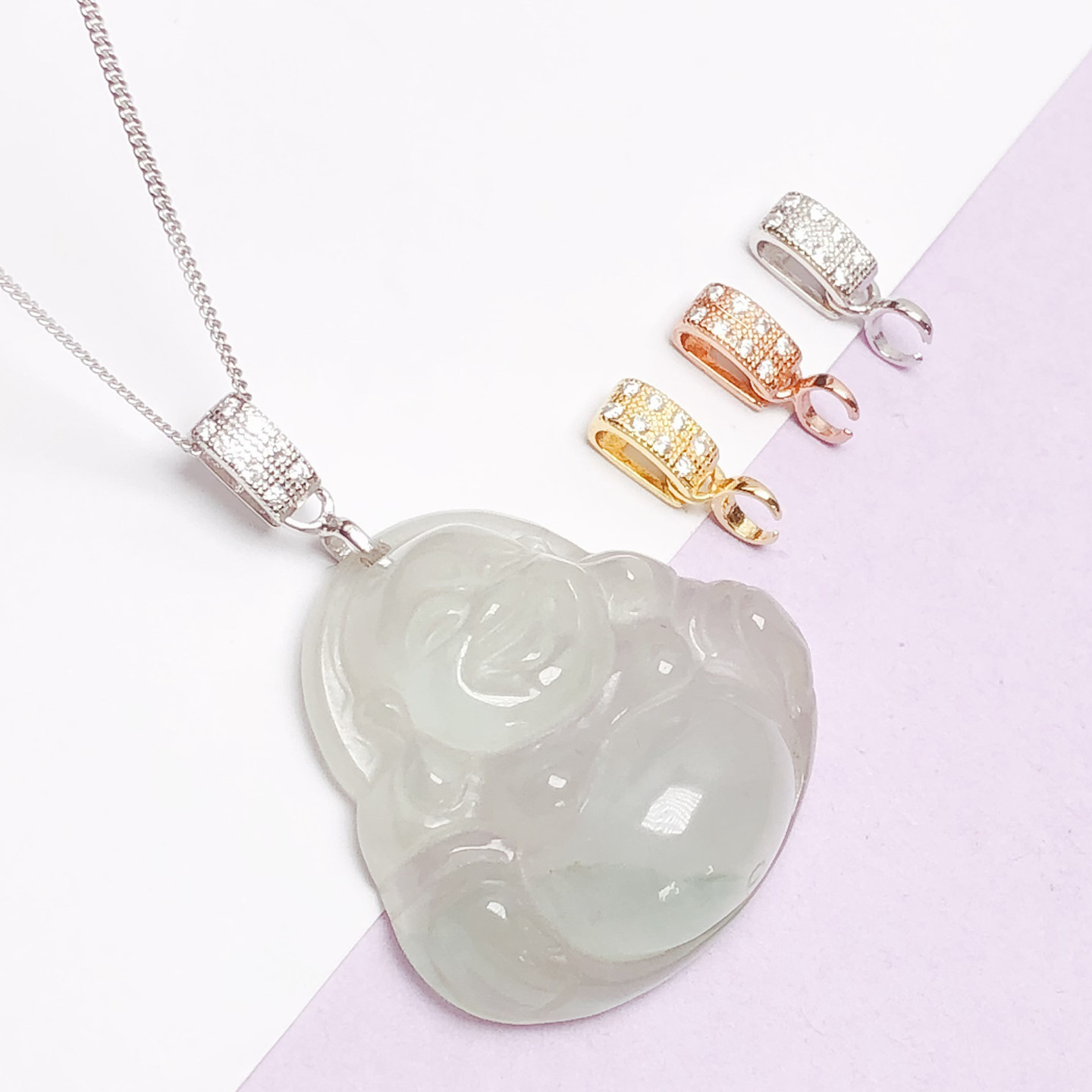 左右孔银扣佛公斜孔吊坠前后扣子