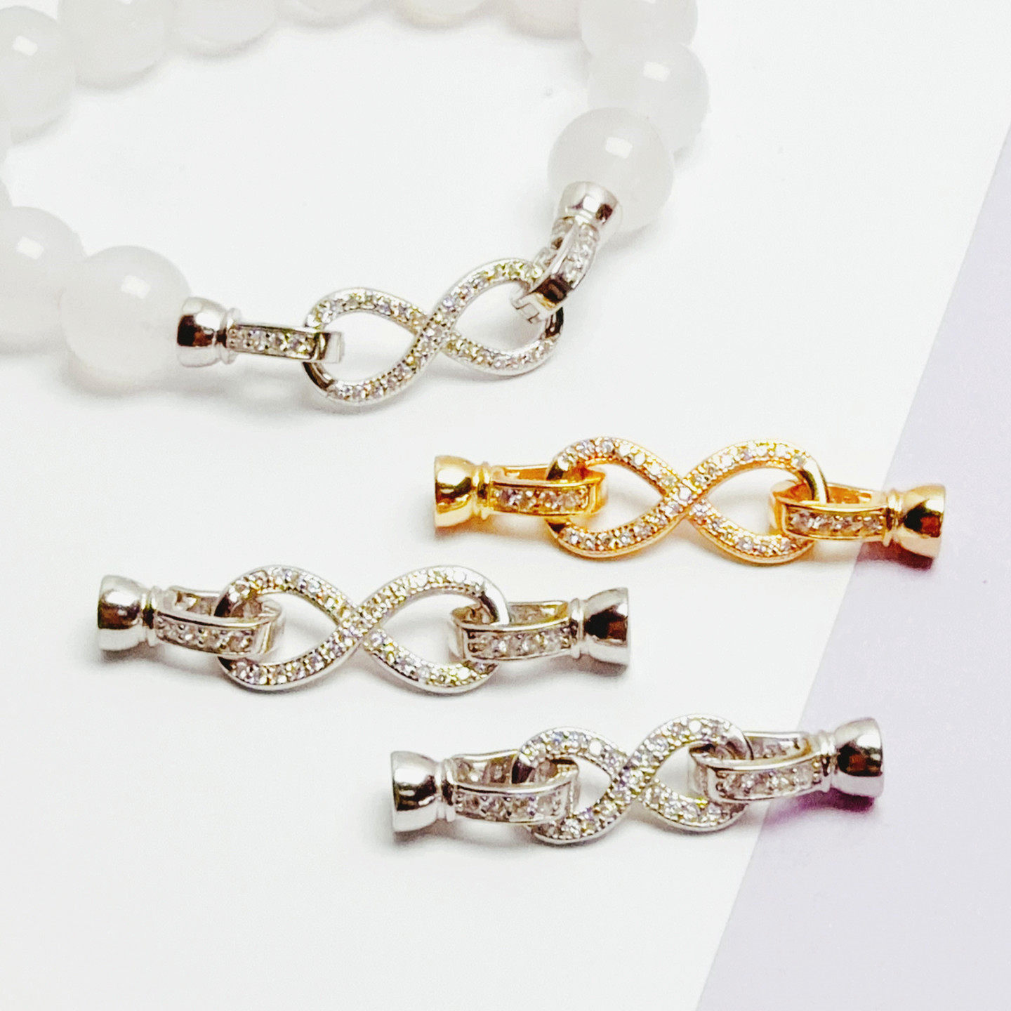 S925纯银8字扣大小号项链毛衣链扣DIY配件珍珠单排圆珠串珠搭扣头