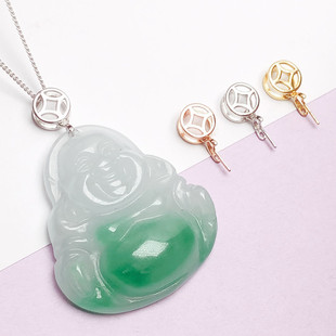 s925纯银迷你扣镀18k金镂空扣头diy翡翠佛公观音斜孔吊坠夹扣配件