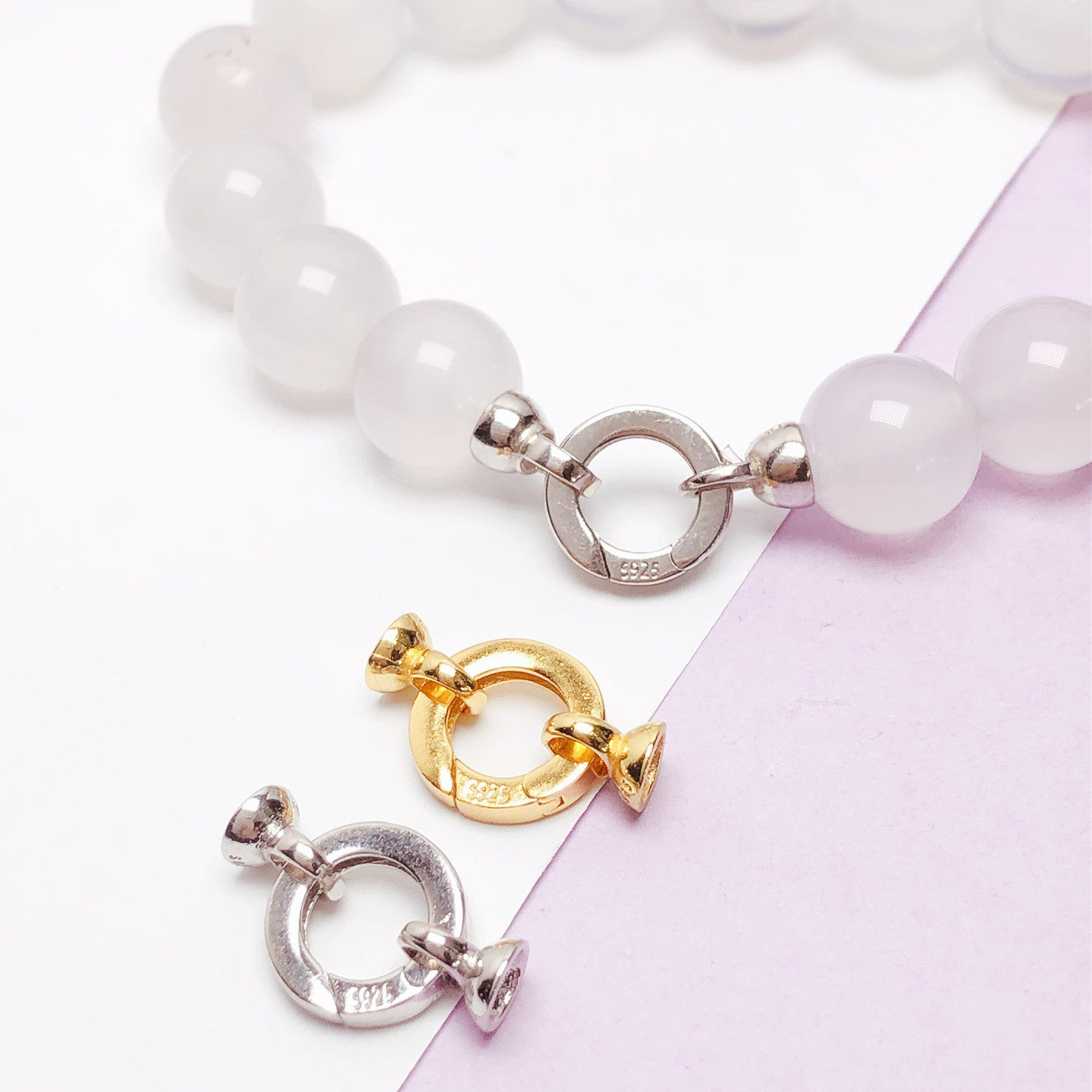 穿串珍珠项链扣S925纯银手链搭扣连接光面扣毛衣链手串男女扣配件