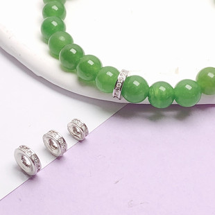 s925纯银白金镶钻车轮隔片垫片手工diy隔珠手链串珠配饰材料