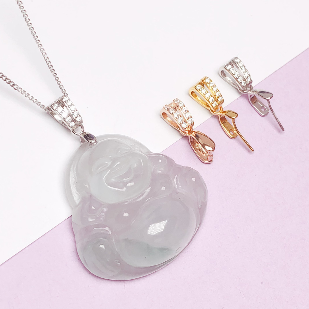 s925纯银吊坠扣头diy配件18K金扣头翡翠扣佛公斜孔扣项链卡扣头