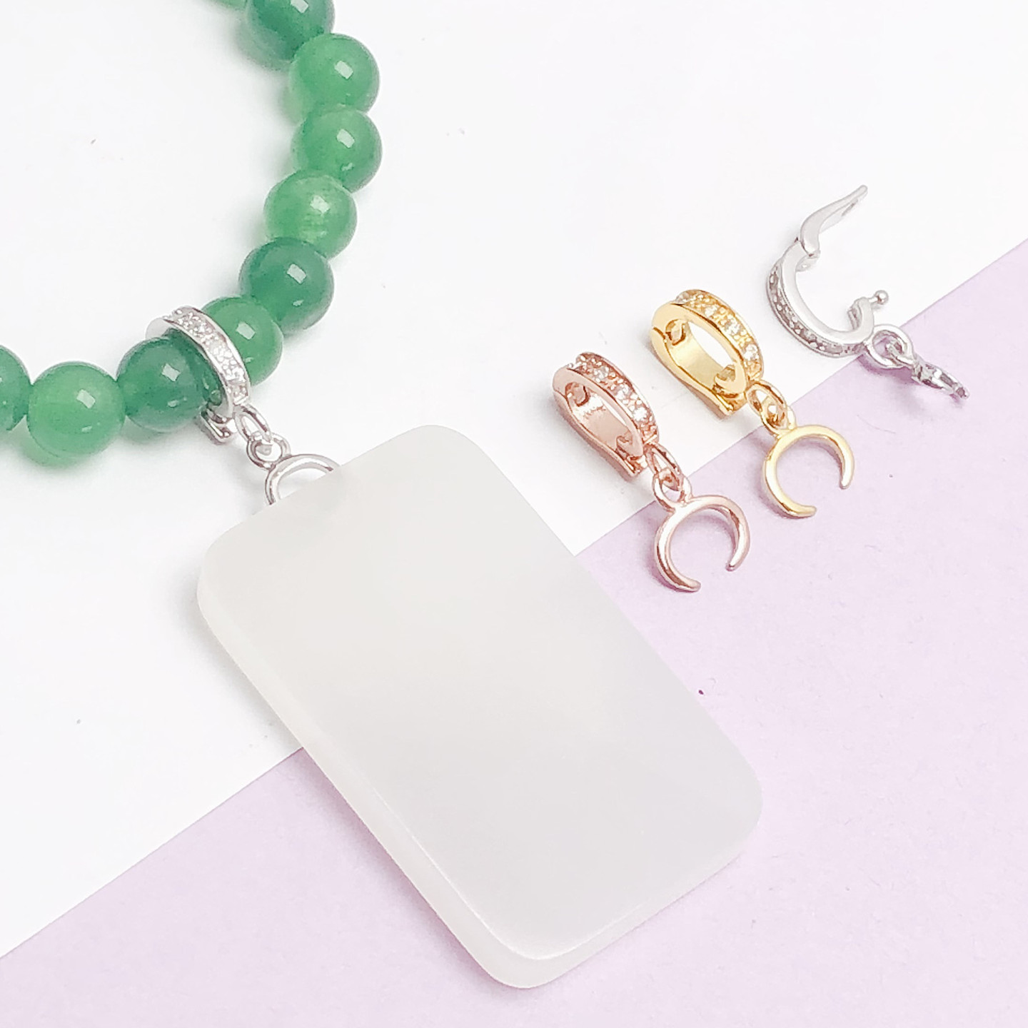 S925纯银活口横款吊坠扣DIY配件横穿银扣项链牛鼻孔和田玉左右孔