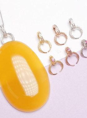 s925纯银镀18k金镶钻牛鼻孔扣头V孔左右孔横向扣活动扣吊坠连接扣