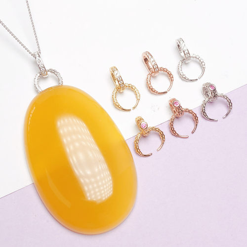 s925纯银镀18k金镶钻牛鼻孔扣头V孔左右孔横向扣活动扣吊坠连接扣